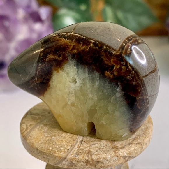 Geode Septarian Nodule Bear Figurine Carved Zuni Style Dragon Stone Carving 2" - Picture 7 of 12